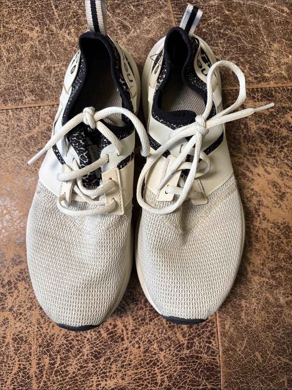 New Balance Cream and Black Leopard-Print Lace-Up Sneakers